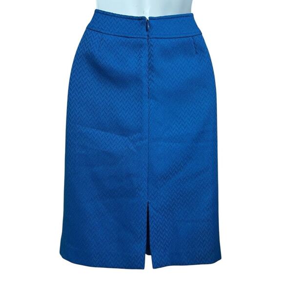 Tahari Arthur S. Levine Blue Textured Pencil Skirt Sz 8 Lined Back Slit - Picture 4 of 5
